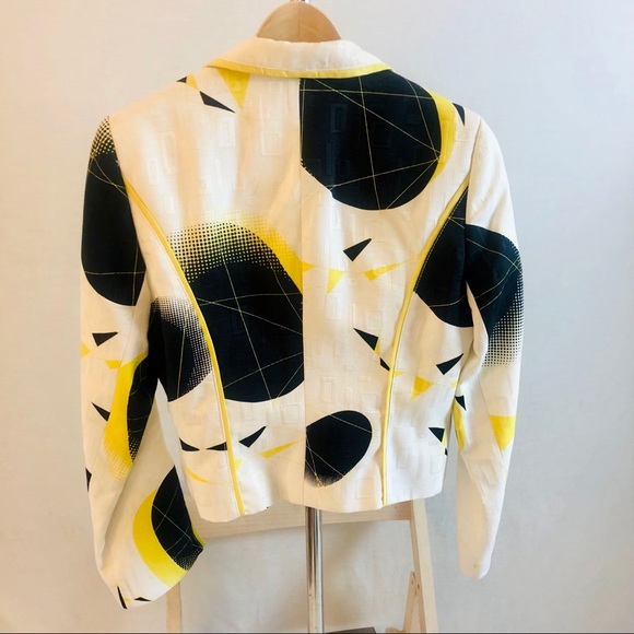 Vintage 90s Alberto Makali Dress and Jacket White Black Yellow Print Size 4 & 6 - Picture 13 of 16